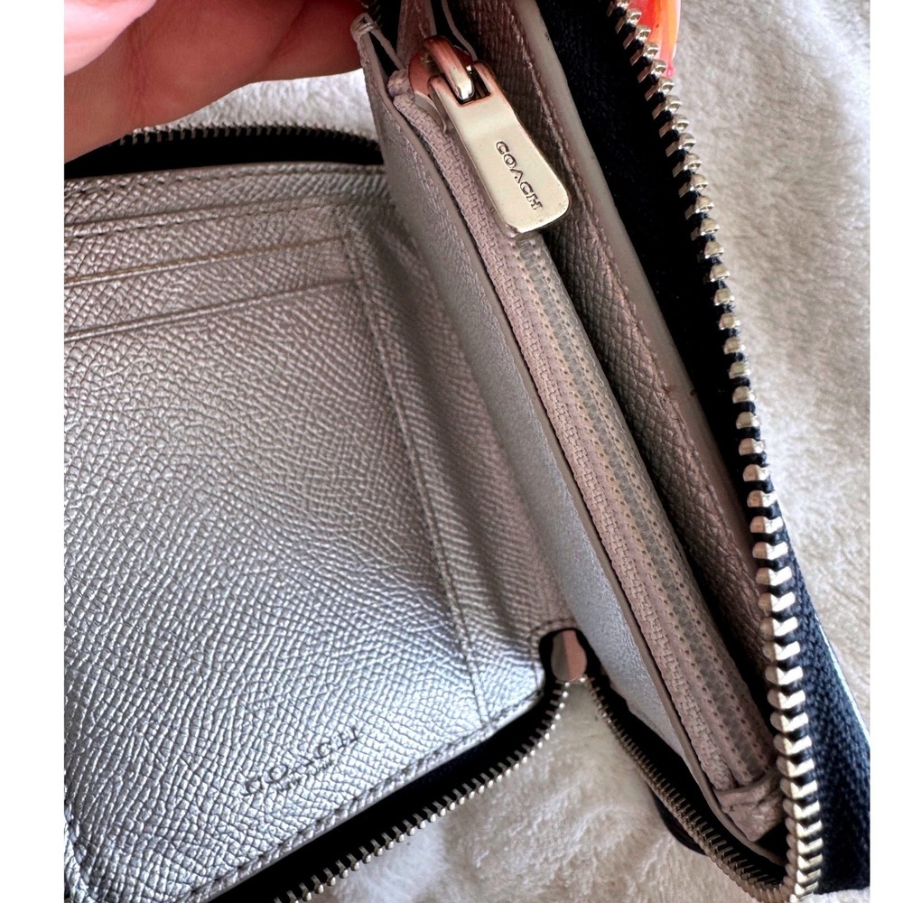 Coach NASA Small Zip Around Wallet Navy Leather Metallic Silver Space - Picture 6 of 10